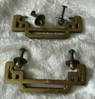 2 Vintage Solid Brass Drop Handle Drawer Pulls 4 - 1/8 " Long 1 - 1/2 " Wide
