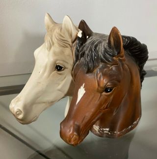 Vintage Ceramic Horse Planter E - 2073 Brown And White Horse Heads