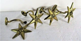 Set Of 4 Victorian 6 Pointed Star Brass Curtain Tie - Backs