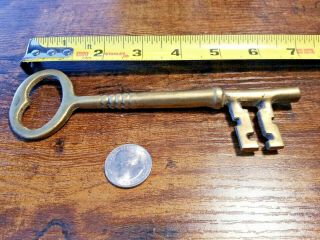 Large Antique Vintage Brass Skeleton Key Jail Prison 6.  5 " Long