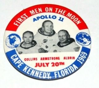 1969 Apollo 11 Saturn V Pin Pinback Button Space Moon Armstrong Aldrin Collins