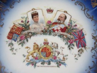 Antique 1902 Edward VII Coronation Blue White Porcelain Handled Plate 2