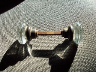 Set Of 2 Antique Glass Door Knobs With Shaft & Plates