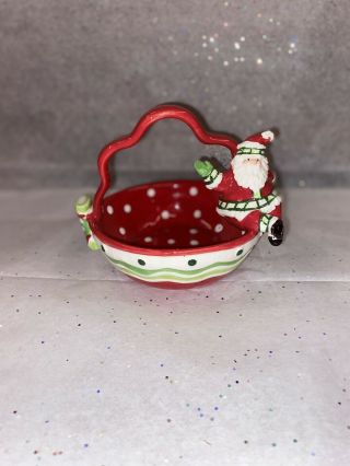 Fitz And Floyd Stocking Stuffers Basket Christmas Candy Dish W/ Santa