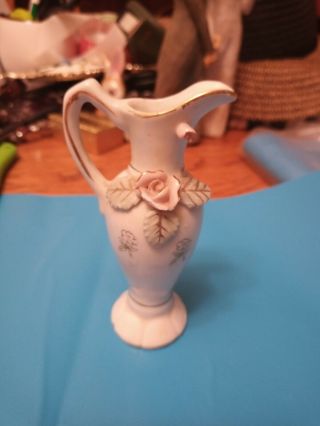 Vintage Mini Vase Decorated With Rose,  Bud & Leaves & Gold Trim.  Made In Japan