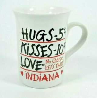 Coffee Tea Mug Cup Hugs Kisses Love Indiana Black White Red Souvenir 8 Oz