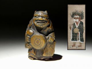 Rare Otsu - E Oni Demon Netsuke Japanese Edo Inro Antique