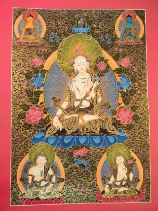 Masterpiece Hand Painted Tibetan White Tara Thangka Painting Buddha