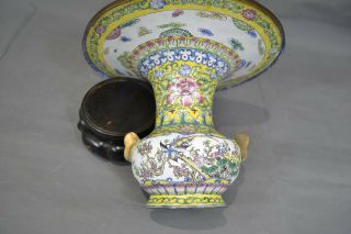 Antique Chinese Cloisonne Canton Enamel on Copper Vase Hand Painted Ex Cond 2