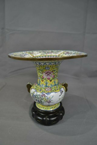Antique Chinese Cloisonne Canton Enamel on Copper Vase Hand Painted Ex Cond 5