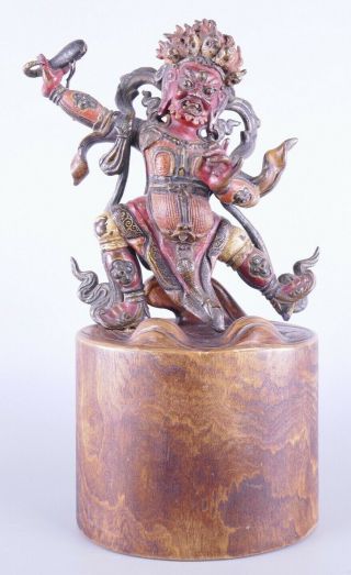 Fine Old Chinese Tibetan Bronze Sculpture On Wood Stand Scholar Work Of Art