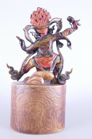 Fine Old Chinese Tibetan Bronze Sculpture on Wood Stand Scholar Work Of Art 3