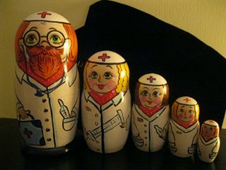 Doctor & Nurses.  Nesting Dolls Gift Set Crafted On Wood In Russia.  Shipfrm Usa