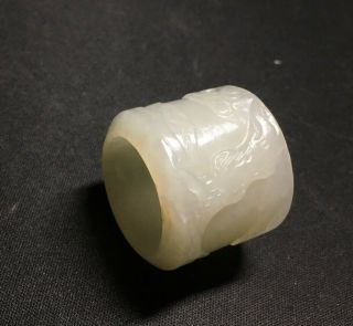 Late 19th C.  To Early 20th C.  Antique Chinese White Jade Carved Ring