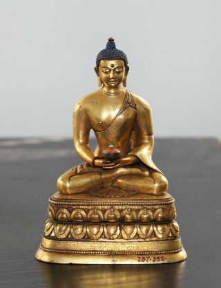 Antique Chinese Tibetan Gilt Bronze Buddha,  19th Century,  Qing Dynasty, .