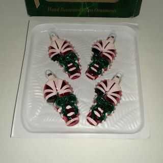 Bradford Christmas Trimmeries Boxed Set Of 4 Candy Cane Glass Ornaments 3 1/2 "
