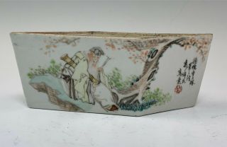 Antique Chinese Hand Painted Trapezoid Shaped Vase / Dish