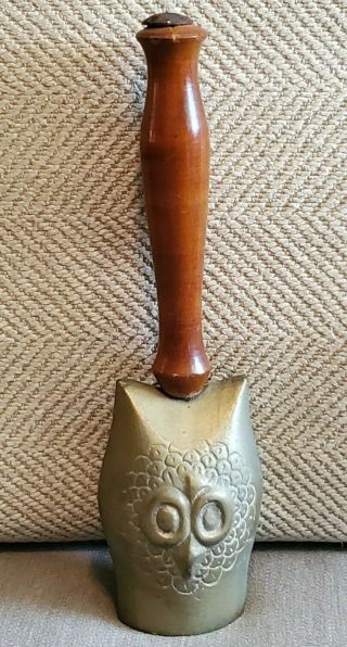 7 " - - Vintage Brass Owl Bell With Wood Handle - - Teachers Bell