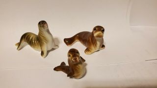 Vintage Miniature 3 Bone China Figurines Walrus Seal