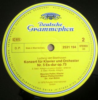 DG 2531 194 Beethoven Piano Concerto no.  5 Pollini Bohm NEAR West Germany 2