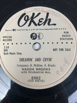10 " 78 Rpm - Hadda Brooks - You Let My Love Get Cold/dreamin And Cryin/okeh 6962