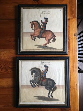 1600s William Cavendish Equestrian Dressage Horse Rider Hand Colored Engravings