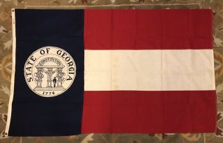 Vintage Rare Old 1930 State Of Georgia Flag Sewn Cotton 4x6 Ft Large Ucv Antique