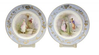 Pair Sevres France Porcelain Hand Painted Portrait Plates,  Circa 1900