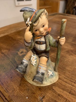 Goebel Hummel Little Boy Figurine 315 Mountaineer Sitting W/ Walking Stick