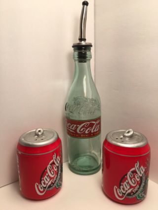 Coca Cola 6.  5 Oz.  Glass Bottle Soap/lotion Dispenser,  Salt Pepper Shakers