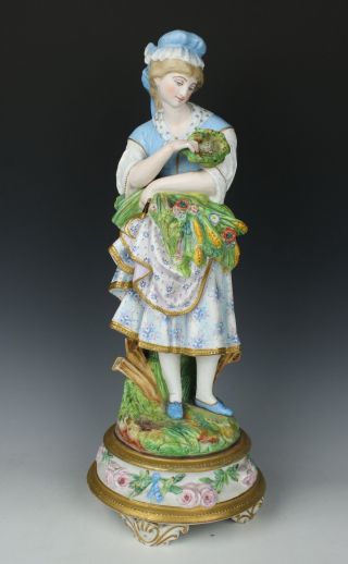 Antique 19c French Porcelain Figurine " Girl With Flowers And Eggs " Worldwide