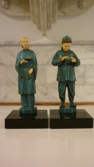 Vintage 1933,  J.  B.  Hirsch Chinese Man & Woman Metal Figurine Bookends - Best Ebay$