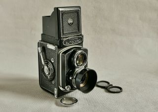 Vintage Minolta Autocord Tlr Camera,  Case,  Caps/ Filter/ Lens Hood.