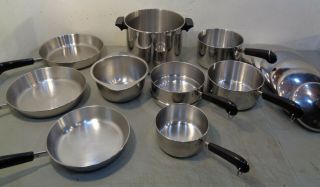 Vtg 15 Piece Revere Ware Tri - Ply Disc Bottom Stainless Steel Cookware Set