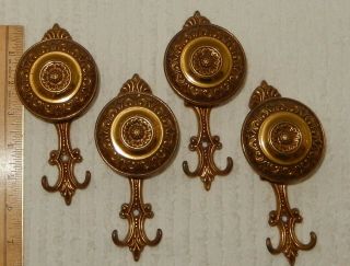 4 Vintage Antique Vcr Round Brass Door Knob Wall Hook Hanging Made In Italy