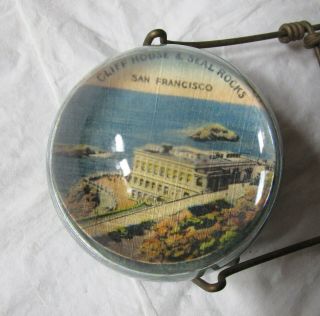 Vintage 3 " Round Glass Dome Paperweight,  Cliff House & Seal Rocks San Francisco