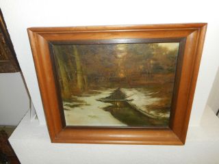 Very Old Oil Painting,  { Forest Landscape With A River,  Is Signed And Antique }.