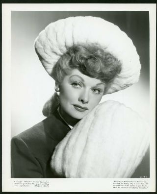 Lucille Ball W Hat,  Muff In Stylish Portrait Vtg 1947 Photo