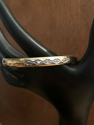 Vintage 14k Yellow Gold Bangle Bracelet With 3 Diamonds Set In White Gold 6.  4g