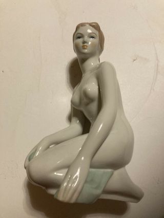Vintage Porcelain Figure Lady Sitting On Her Knees Nude Aquincum Budapest
