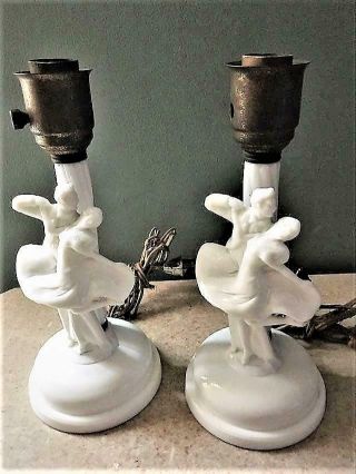 Vintage Art Deco Milkglass Dancing Couple Boudoir Vanity Lamps