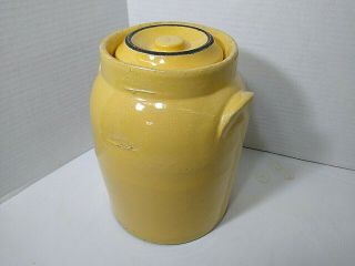Rustic Stoneware Pottery Jar Crock With Lid Crock Ear Handles Yellow