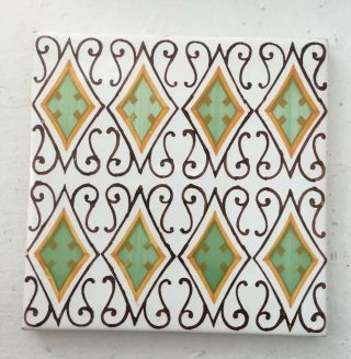 Made In Spain For Maurice Duchin Pattern Hand Painted Ceramic Tile Trivet