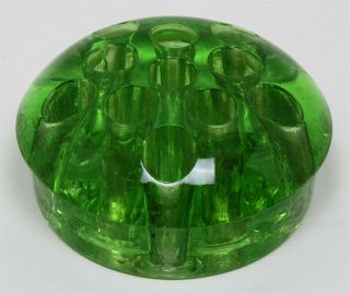 Vintage Green Glass Floral Flower Frog 11 Holes 3 " Diameter 1 - 3/8 " Thick