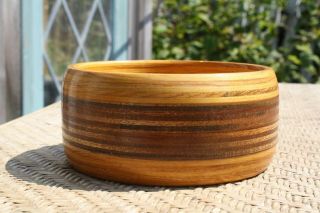 Vintage Mcm Mid Century Modern Carved Turned Layered Wood Bowl - Dick Garrison