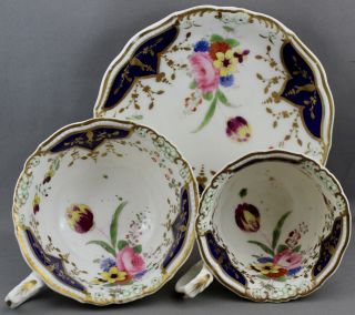 Vintage Unmarked Teacup/coffee Cup & Saucer - Gold/navy Blue/flowers M 210