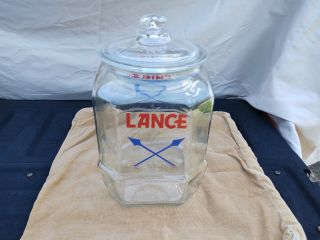 Vintage 11” Lance Cracker Cookie Glass Jar General Store Display Etched Lid