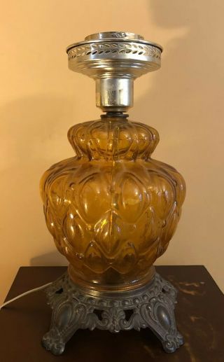 Vintage Accurate Casting Amber Glass Three - Way Table Lamp