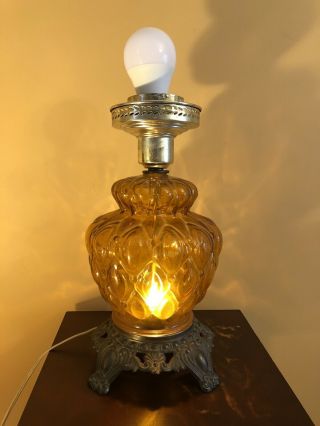 Vintage Accurate Casting amber glass three - way table lamp 3