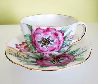 Rare Taylor & Kent Longton England Pink Flowers Tea Cup & Saucer Set
